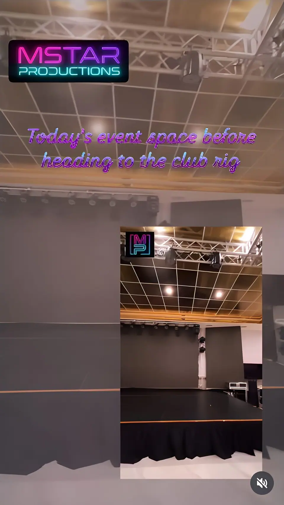 Event space with suspended truss and stage